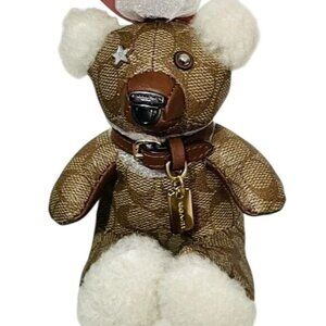 Coach F77676 Limited Edition Bear Keychain Bag Charm Signature Canvas & Leather